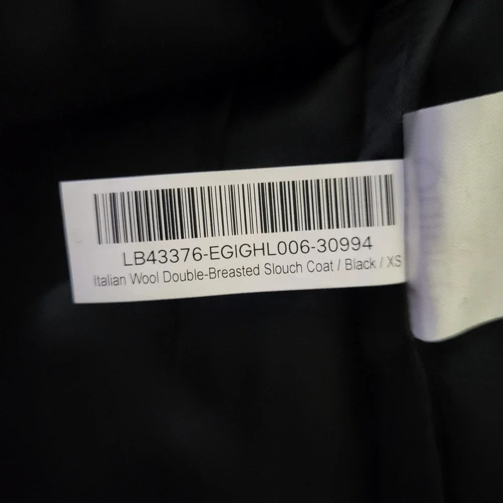 NWOT Quince Womens XS Black Italian Wool Double-Breasted Slouch Coat Neutral